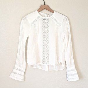 Free People White Button Back Long Sleeve Blouse M
